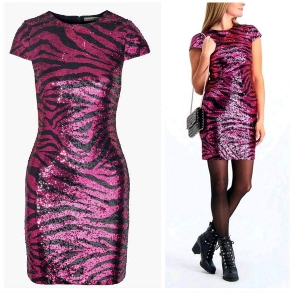 alice + olivia nat tiger print sequin mini dress size 12